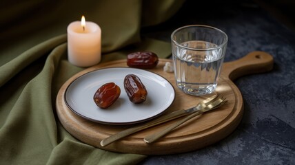 Dates Water Candle And Simple Table Setting