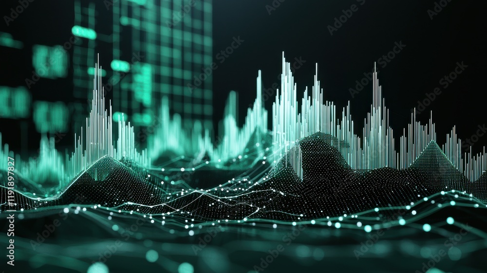 Poster abstract digital waves representing data analysis and trends.