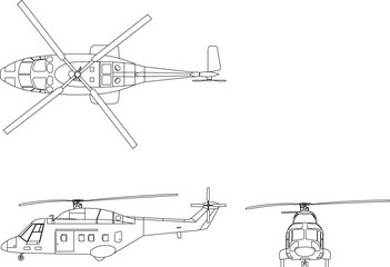 Vector illustration of a sketch design of a combat helicopter vehicle that can fly in the air © ibu