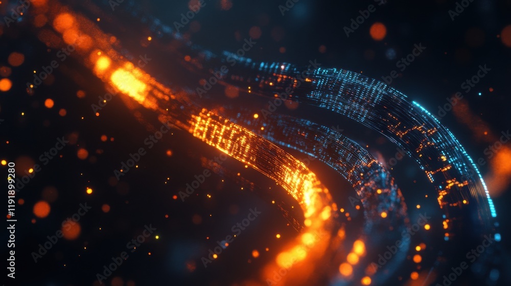 Poster abstract digital art: glowing trails of data streams
