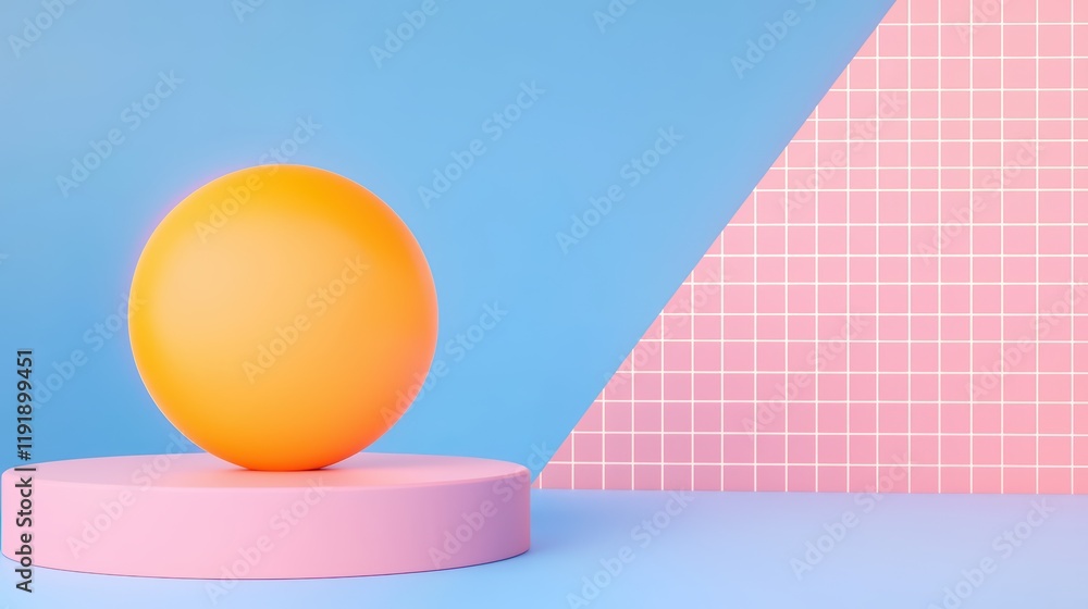 Poster abstract geometric composition with sphere and gridded background
