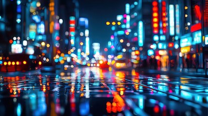 Obraz premium Neon City Nights: A Dazzling Reflection of Urban Lights