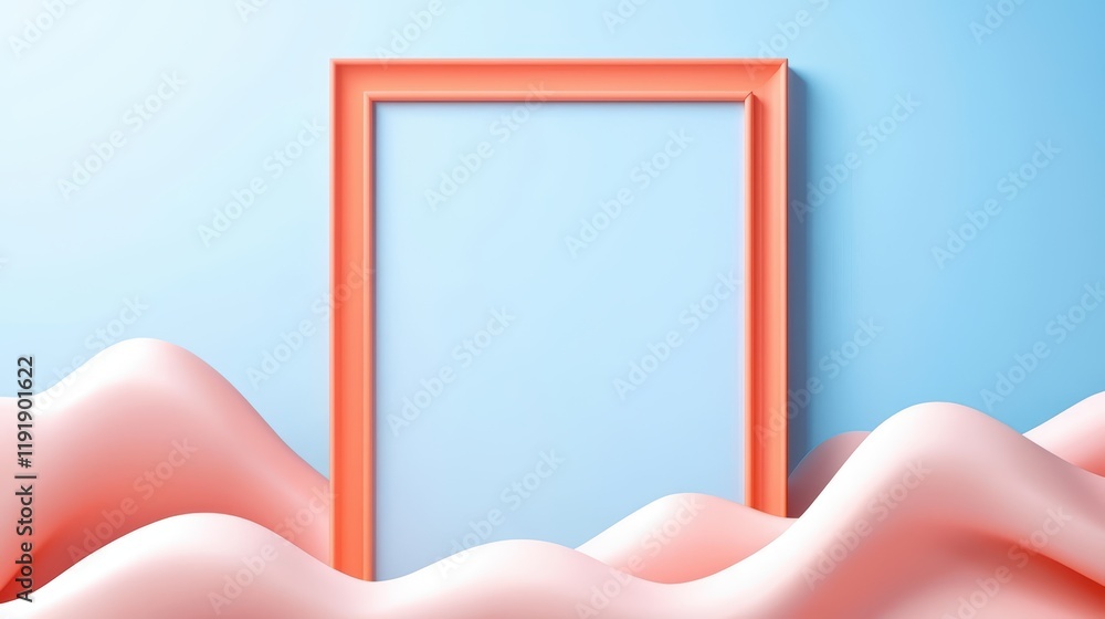 Poster abstract frame design with soft waves and blue background