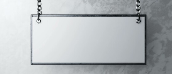 Obraz premium Blank Sign Hanging on Chain, Empty Square Frame against Gray Background
