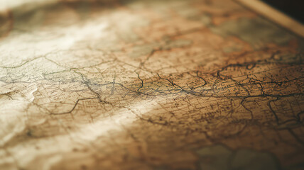 Fototapeta premium Vintage map-themed wallpaper featuring old-world cartography, sepia tones, and intricate detailing of continents, compass roses, and maritime symbols for a classic explorer vibe. 