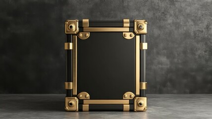 Obraz premium Stylish black and gold suitcase on a textured surface.