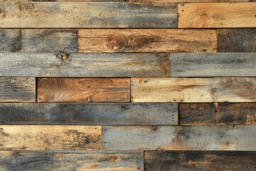 rustic reclaimed wood wall with multi-toned weathered wood texture and distressed paneling for vintage natural background and interior design
