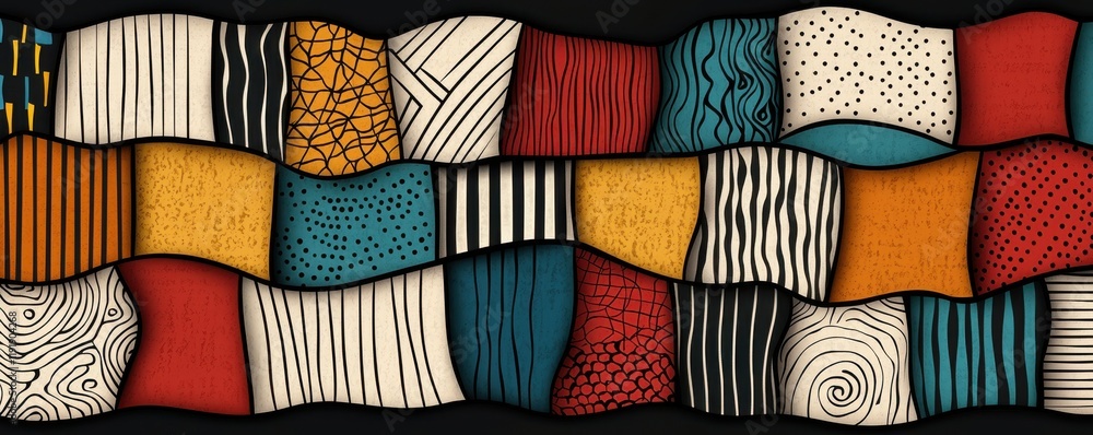Poster vibrant abstract pattern with various textures and colors.