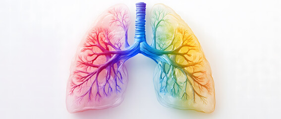 Colorful 3D Illustration of Human Lungs with Bronchial Tree