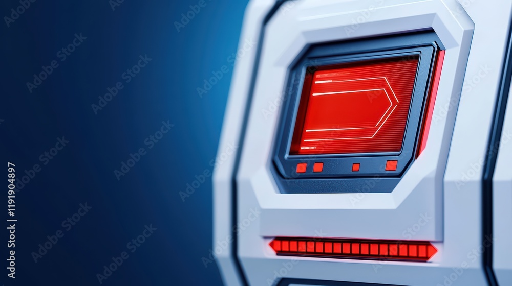 Poster futuristic control panel display with bright red indicator light