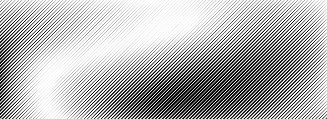 Fading linear gradient texture. Black diagonal striped gradation background. Thin to thick slanted pattern backdrop. Oblique vanishing parallel stroke wallpaper. Vector straight lines overlay