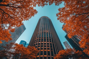 Urban Tower Surrounded by Autumn Foliage