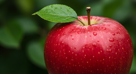 Ripe apple with leaf background 