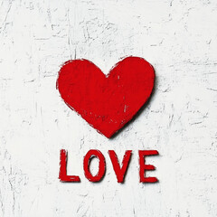 Red heart with Love Text on White Background