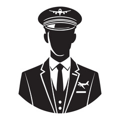 Flight Attendant Silhouette Vector Illustration, Solid White Background.