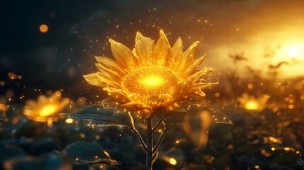 Obraz premium Golden hour magic ✨ A luminous sunflower glows with ethereal light.