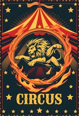 Fiery Lion Circus Show: A Vintage Poster Design