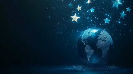 Obraz premium Glowing Earth with sparkling stars. Digital art.