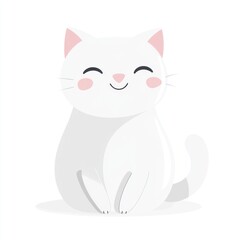 Obraz premium Happy white cat sitting, isolated on white background, for children's books