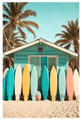 Surf Shack Paradise: Vibrant Surfboards and Palm Trees