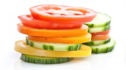 Fresh colorful vegetables and fruits arranged in vibrant pattern on white surface, symbolizing healthy diet and nutrition for digestive wellness and gut health.
