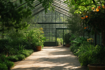 Textured Glass Greenhouse in Botanical Garden Showcases Horticultural Beauty