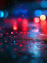 Abstract Emergency Scene: Flashing Police and Ambulance Lights in the Rain, Capturing the Intensity of Emergency Response, Public Safety, and Crisis Management on Wet Urban Streets at Night