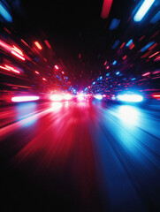 Red and Blue Sirens Flashing: Intensity of Police and Ambulance Emergency Lights, First Responders, and Crisis Response in Nighttime Urban Scenes – A Visual of Urgency and Rescue