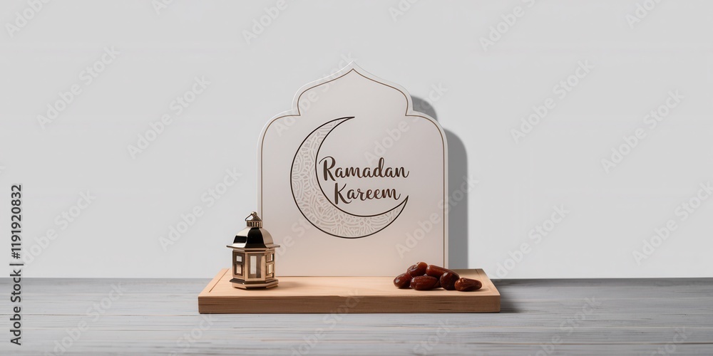 Poster ramadan kareem display with lantern and dates