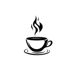 Obraz premium Steaming Coffee Cup On Saucer Simple Design