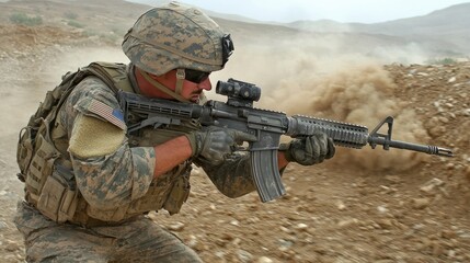Fototapeta premium Soldier in action during a military operation