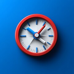 A red clock with blue and red hands against a blue background