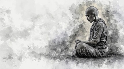 Serene monk meditating in a tranquil setting
