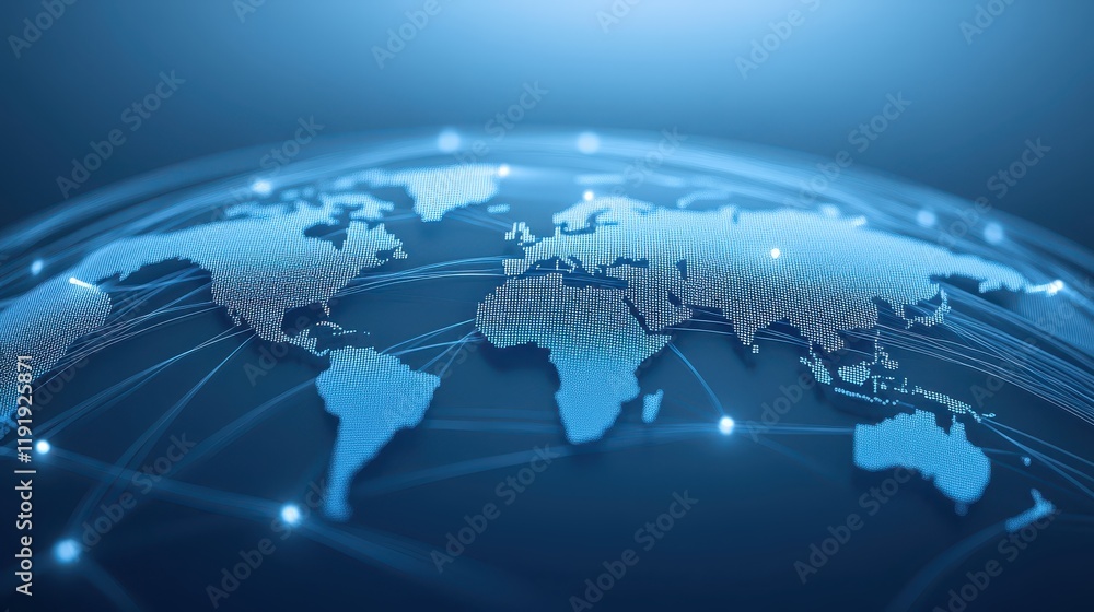 Poster world map visualization, exploring global networks, connections and data exchange