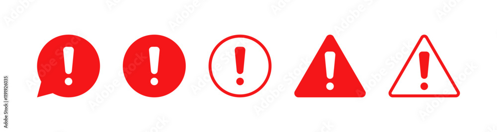 Fototapete exclamation mark icon in triangle, circle, speech bubble icon or security shield warning or attentio