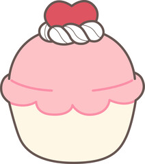 Cute Pink Cupcake with Heart Topping