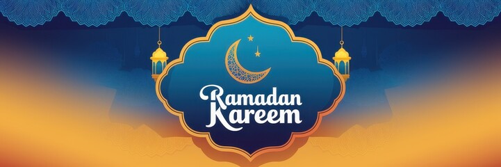 Ramadan Kareem Festive Design With Crescent Moon And Lanterns