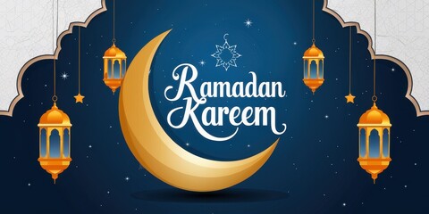 Ramadan Kareem Crescent Moon Lanterns Festive Greeting