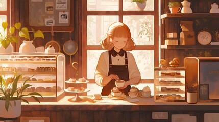 Coffee and sweet treats on display at a cozy market stall.