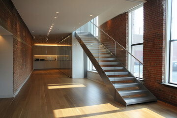 Obraz premium High-Tech Office Enhanced by a Minimalist Stairway Design