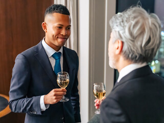 toasting, wine, champagne, businessman, man, toast, party, glass, smile, businessperson, people, alcohol, business, drinking, event, entertainment, celebration, countdown, new year, new year's eve, pr