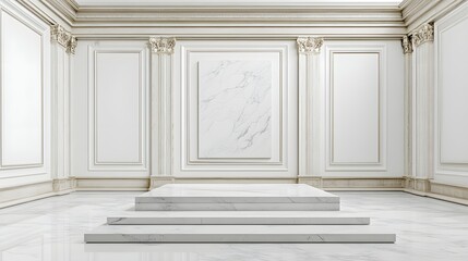 Obraz premium Elegant Marble Platform in a Classic White Room