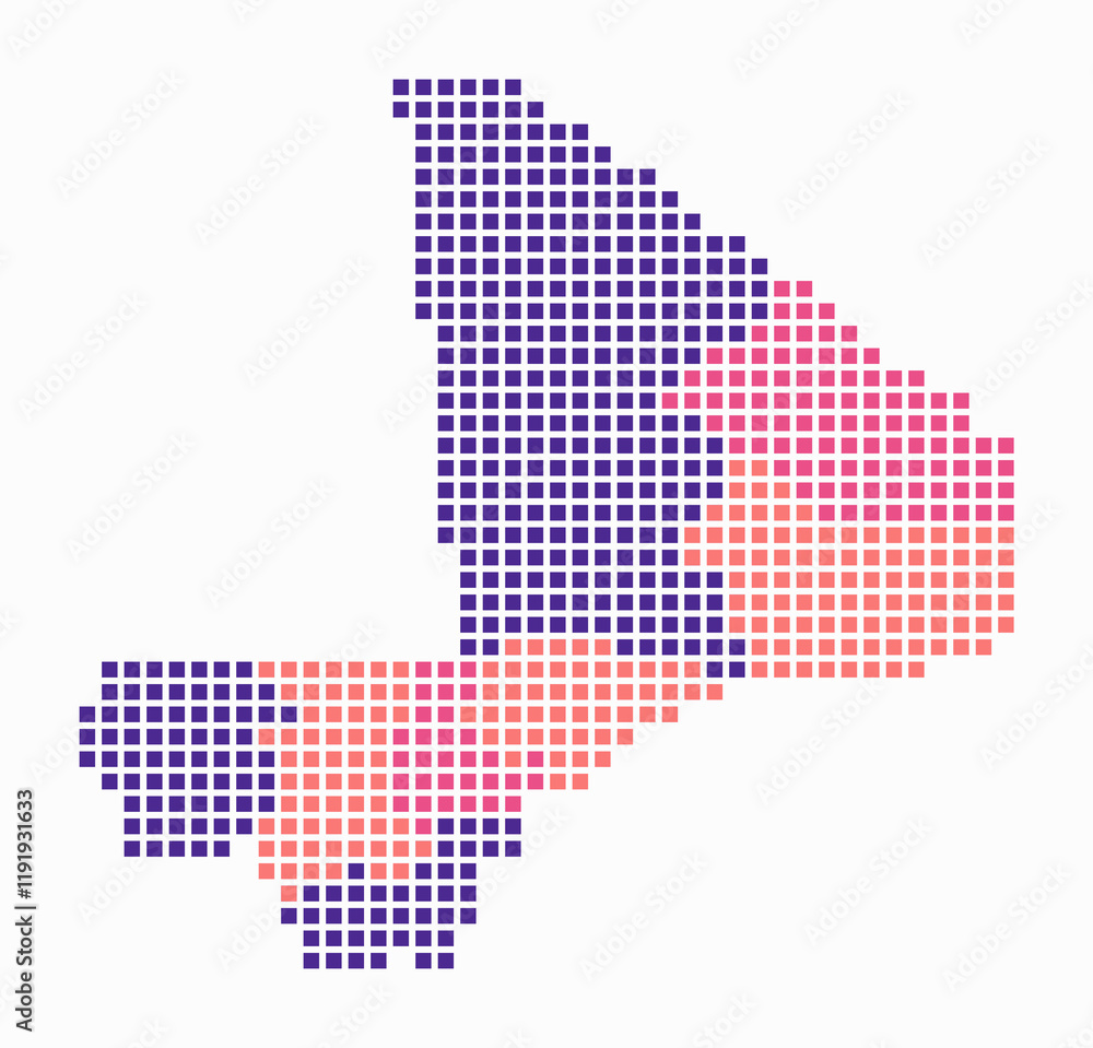 Poster mali dotted map. digital style map of the country on white background. mali shape with square dots. 