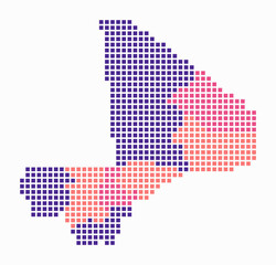 Fototapeta premium Mali dotted map. Digital style map of the country on white background. Mali shape with square dots. Colored dots style. Large size squares. Trending vector illustration.