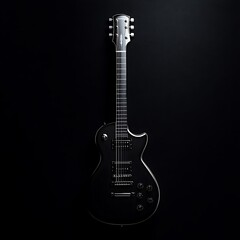 Obraz premium Sleek Black Electric Guitar Against Dark Background