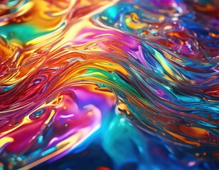 Fototapeta premium Chromatic Liquid: Abstract swirl of vibrant, iridescent colors, resembling liquid metal or paint, creating a mesmerizing, dynamic visual experience.