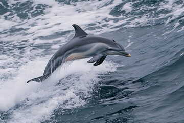 Fototapeta premium Striped Dolphin Leaping Ocean Wave