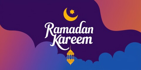 Ramadan Kareem greeting with crescent moon and lantern