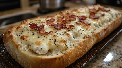 Baked Bread Topped With Cheese And Bacon