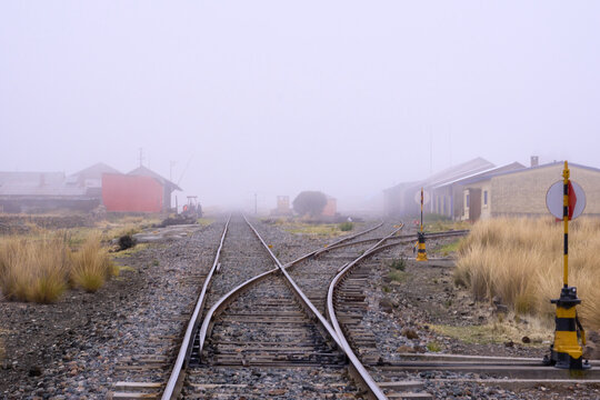 Three rails at the old station of 'Pampa de Arrieros' in the city of Arequipa.